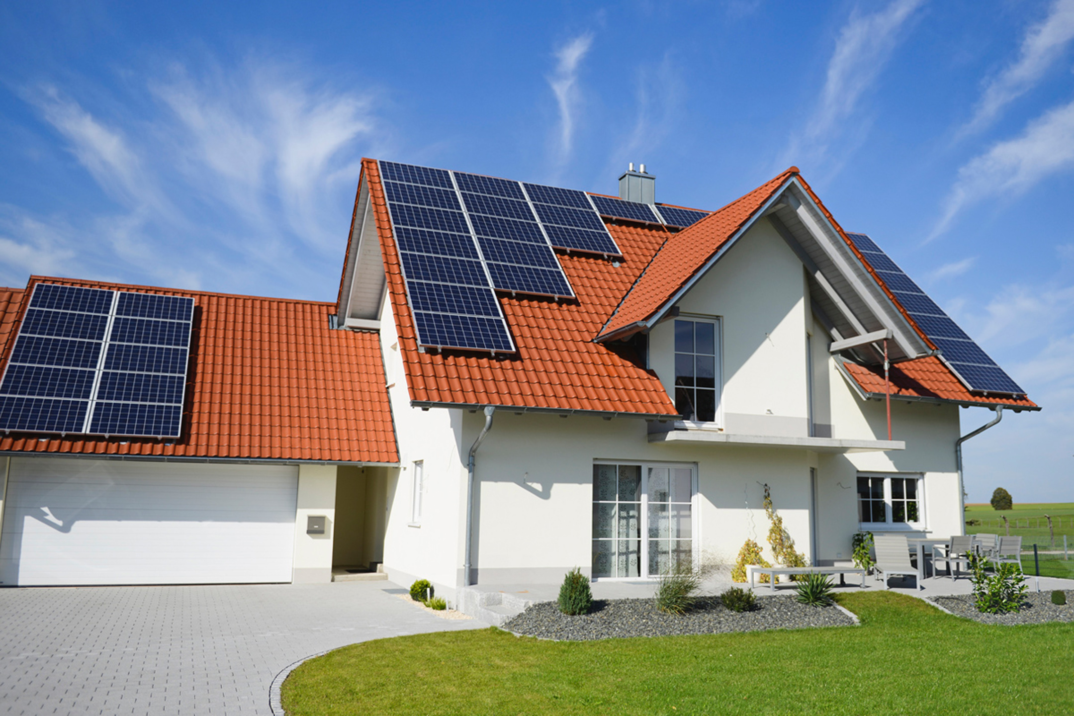 Solar panels on roof of new house